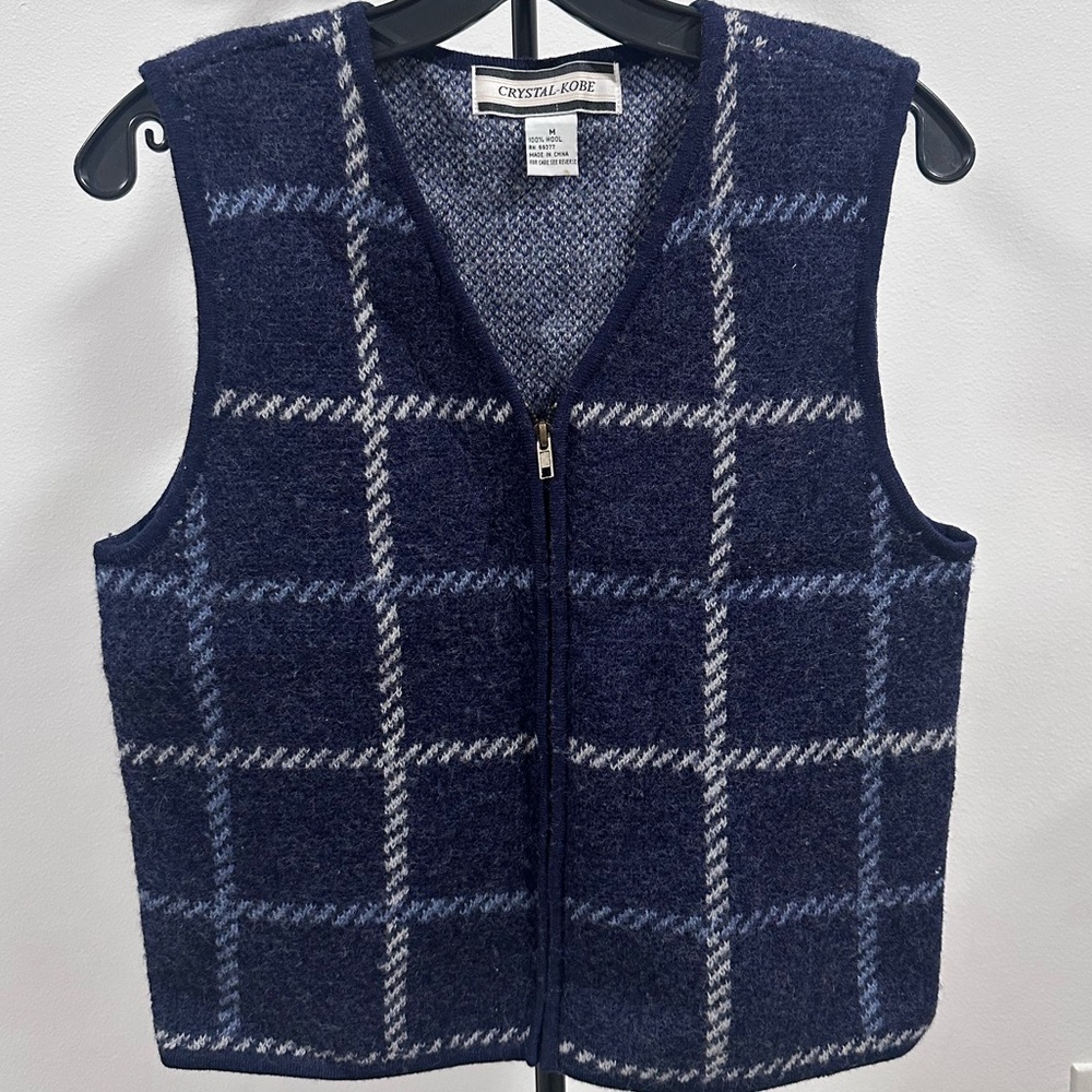 Crystal-Kobe Blue Plaid Vest 100% Wool - Picture 1 of 7